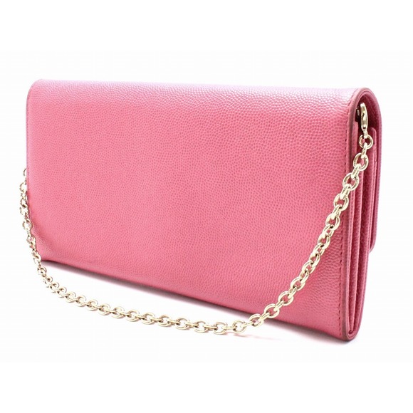 Dior Embossed Red Leather Christian  Chain Wallet Salmon - Picture 1 of 9